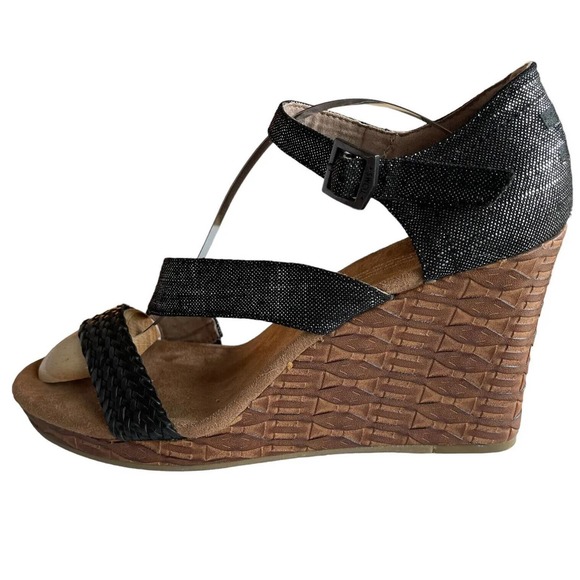Toms Shoes - Toms 10007821 Clarissa Black Woven Strappy Wedge Heel Shoes Womens Size 9 Boho